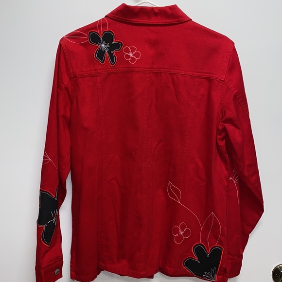 Coldwater Creek size medium red patchwork jacket blazerbutton up - Picture 6 of 8